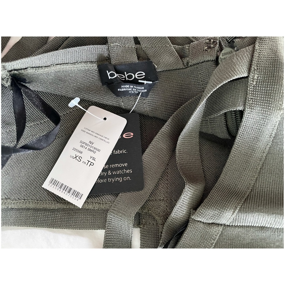 NWT BEBE 3 Strap Bandage Midi Dress - Olive Green - Picture 5 of 7